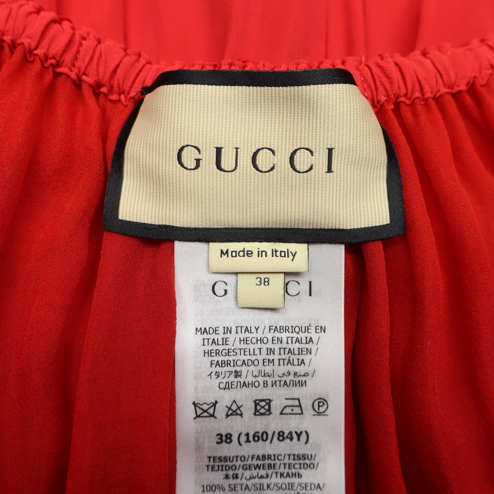 Gucci Women's Ruffled Off The Shoulder Silk Chiffon Mini Dress Red Sz 38 - Picture 7 of 14